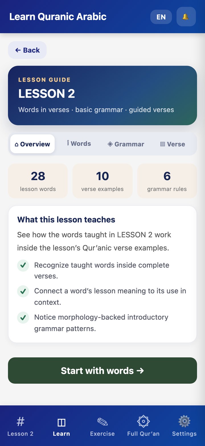 Lesson guide screen